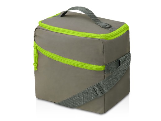 Изотермическая сумка-холодильник Neo Classic c контрастной молнией, серый/зеленое яблоко с нанесением логотипа с нанесением логотипа