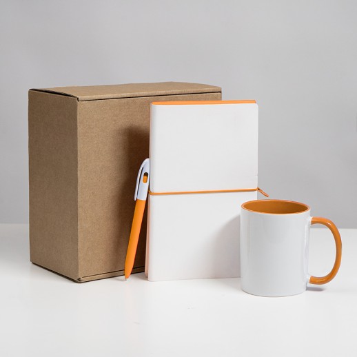 Набор подарочный WHITE VEIL: блокнот, ручка, кружка; белый/оранжевый ,   39532/01/06