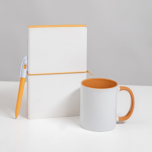 Набор подарочный WHITE VEIL: блокнот, ручка, кружка; белый/оранжевый ,   39532/01/06