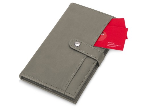 Блокнот-кошелек с сменным блоком А6 Wall Street, 64 листа, темно-серый с нанесением логотипа с нанесением логотипа