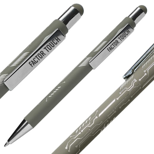 Ручка шариковая FACTOR TOUCH со стилусом, серый/серебро, металл, пластик, софт-покрытие , 40393/29/47