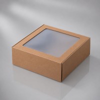 Коробка подарочная с окном Панорама размер L, 26х26х9 см., крафт