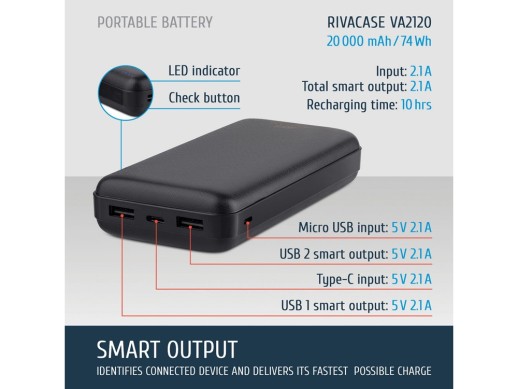 RIVACASE VA2120 (20000mAh), внешний аккумулятор /24 с нанесением логотипа с нанесением логотипа