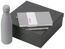 Подарочный набор с блокнотом С2, металлической ручкой и термобутылкой, серый