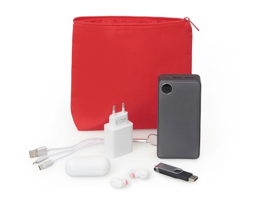 Органайзер для электроники и проводов Amalia из полиэстера 300D с подкладкой, красный