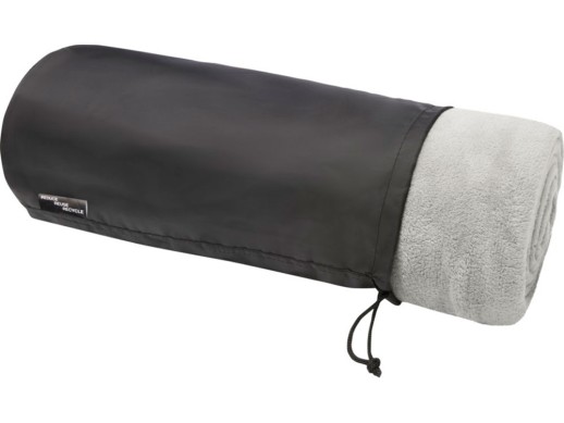 Плед Lily из синтетического трикотажного полотна из вторичного ПЭТ, серый с нанесением логотипа с нанесением логотипа