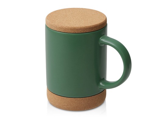 Кружка 450 мл с пробковым дном с крышкой Корк & Бон, глубокий зеленый