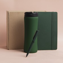 Набор подарочный OFFICEKIT: термос, ежедневник, ручка, стружка, коробка, зелёный   39513/15