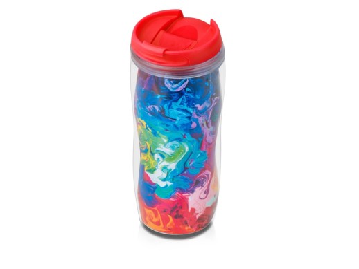 Термокружка Mony 400мл, под цифровую печать, прозрачный/красный с нанесением логотипа с нанесением логотипа