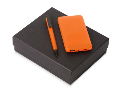 Подарочный набор c пластиковой ручкой, повербанком С2, 10000 mAh, оранжевый с нанесением логотипа с нанесением логотипа