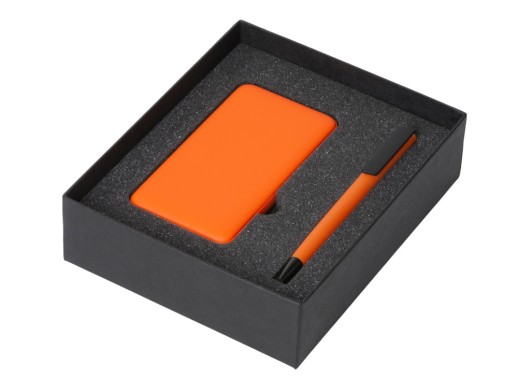Подарочный набор c пластиковой ручкой, повербанком С2, 10000 mAh, оранжевый с нанесением логотипа с нанесением логотипа