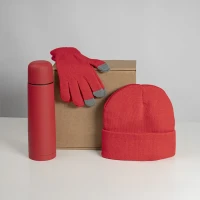 Набор подарочный GET WARM: перчатки, шапка, термос; красный   39531/08