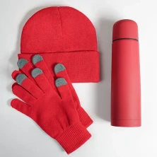 Набор подарочный GET WARM: перчатки, шапка, термос; красный 39531/08