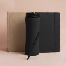 Набор подарочный OFFICEKIT: термос, ежедневник, ручка, стружка, коробка, черный   39513/35