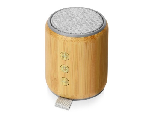 Портативная колонка из бамбука Bongo, натуральный (Р) с нанесением логотипа с нанесением логотипа