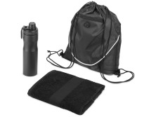 Спортивный набор со стальной бутылкой и полотенцем Advanced, черный