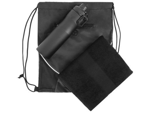 Спортивный набор со стальной бутылкой и полотенцем Advanced, черный