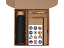 Подарочный набор с бутылкой для воды. блокнотом, ручкой и подставкой для телефона, черный