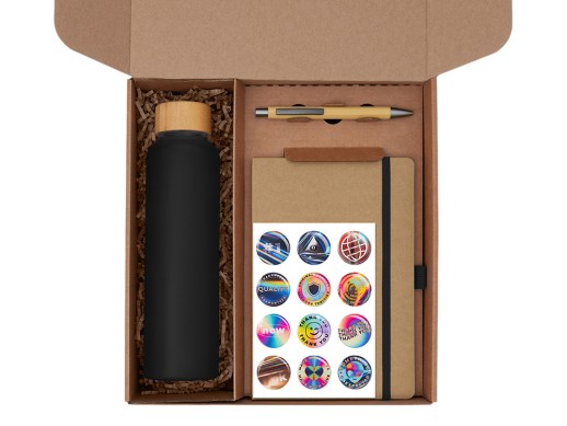 Подарочный набор с бутылкой для воды. блокнотом, ручкой и подставкой для телефона, черный