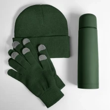 Набор подарочный GET WARM: перчатки, шапка, термос; зеленый 39531/17