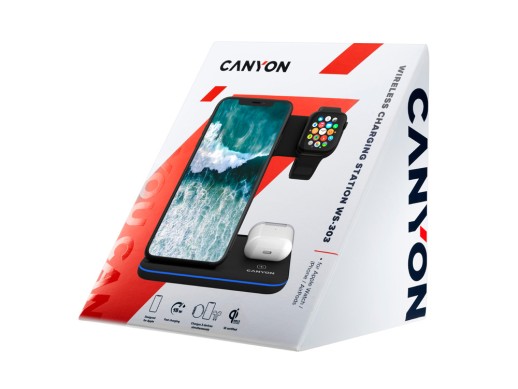 Беспроводное зарядное устройство для гаджетов 3-в-1 с технологией QI Canyon WS-303 (CNS-WCS303B), 15W, черный с нанесением логотипа с нанесением логотипа