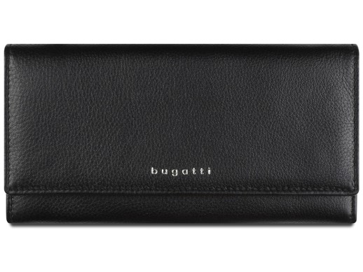 Кошелёк женский BUGATTI Lady Top, чёрный, натуральная воловья кожа, 20х2,5х10,5 см