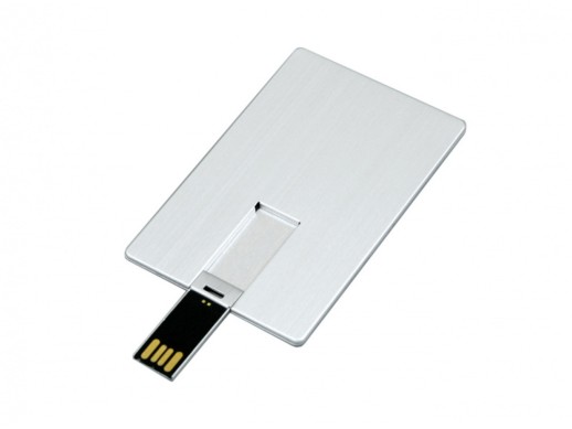 USB-флешка на 64 ГБ в виде металлической карты, с раскладным чипом, серебро с нанесением логотипа с нанесением логотипа