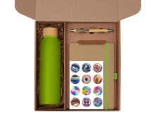 Подарочный набор с бутылкой для воды. блокнотом, ручкой и подставкой для телефона, зеленое яблоко