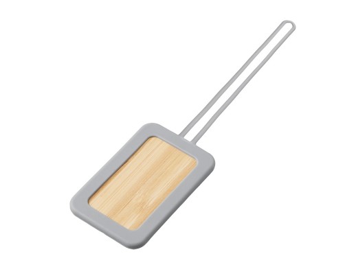 Бамбуковая багажная бирка с силиконовым чехлом Тагу, серый с нанесением логотипа с нанесением логотипа