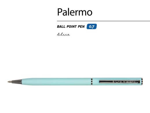 Ручка металлическая шариковая Palermo, софт-тач, 0.7 мм, голубая