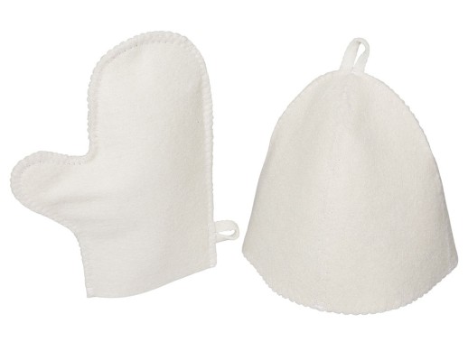 Банный набор из шапки и рукавицы Renew, белый с нанесением логотипа с нанесением логотипа
