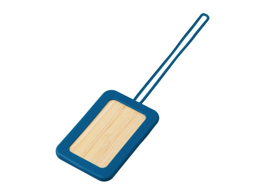 Бамбуковая багажная бирка с силиконовым чехлом Тагу, темно-синий с нанесением логотипа с нанесением логотипа