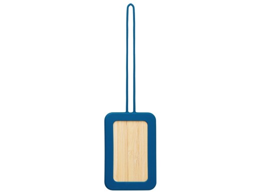 Бамбуковая багажная бирка с силиконовым чехлом Тагу, темно-синий с нанесением логотипа с нанесением логотипа