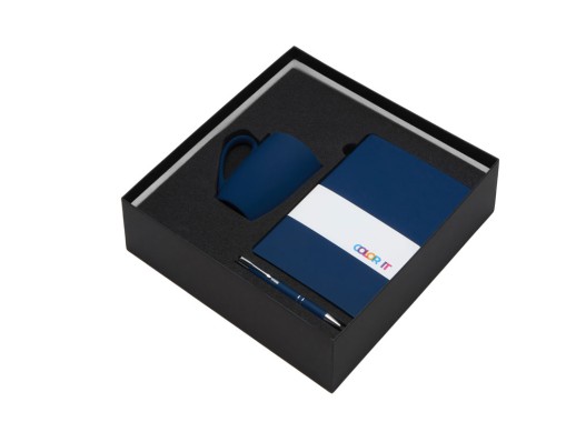 Подарочный набор с блокнотом С1, металлической ручкой и кружкой, темно-синий