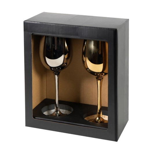 Бокалы для вина 2 штуки MOON&SUN, золотой и серебяный, 22,5х24,8х11,9см, стекло ,   26702