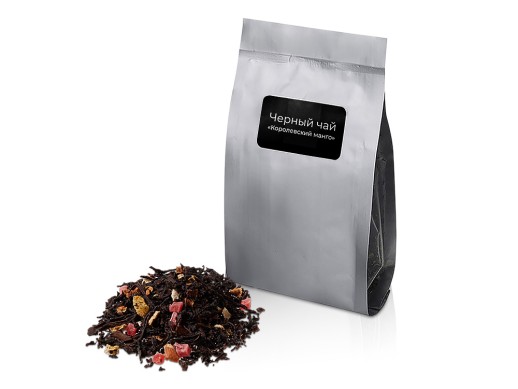 Чай черный Королевский манго с ананасом,50 гр.,серебристый матовый пакет с нашей этикеткой лицевой с нанесением логотипа с нанесением логотипа