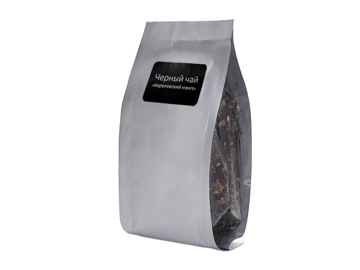 Чай черный Королевский манго с ананасом,50 гр.,серебристый матовый пакет с нашей этикеткой лицевой с нанесением логотипа с нанесением логотипа