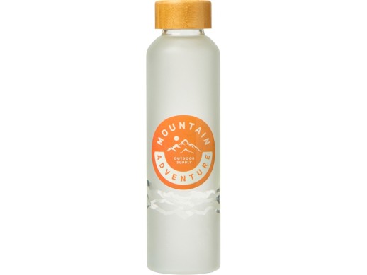 Стеклянная бутылка с бамбуковой крышкой Foggy, 600мл, с УФ-печатью, белый, горы