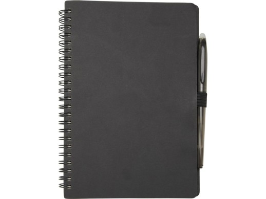 Slate многоразовый набор из блокнота в мягкой обложке и ручки - сплошной черный с нанесением логотипа с нанесением логотипа