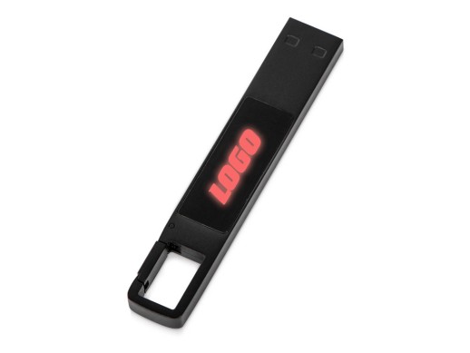 USB 2.0- флешка на 32 Гб c подсветкой логотипа Hook LED, темно-серый, красная подсветка