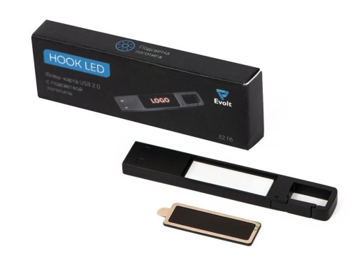 USB 2.0- флешка на 32 Гб c подсветкой логотипа Hook LED, темно-серый, красная подсветка
