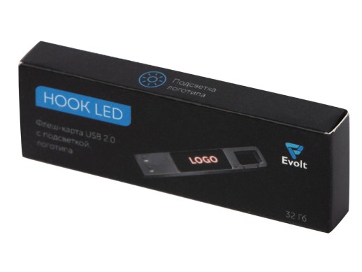 USB 2.0- флешка на 32 Гб c подсветкой логотипа Hook LED, темно-серый, красная подсветка
