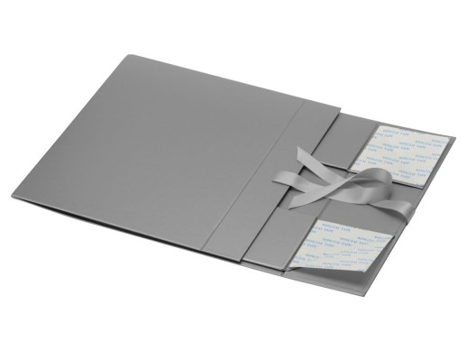 Коробка разборная на магнитах с лентами, серебристый с нанесением логотипа с нанесением логотипа