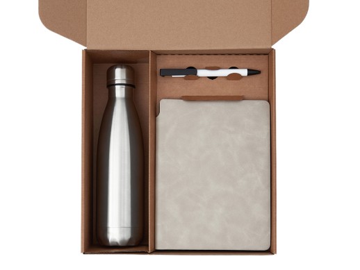 Подарочный набор с термобутылкой, блокнотом, ручкой и чаем, белый с нанесением логотипа с нанесением логотипа