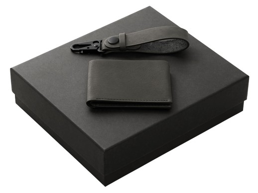 Подарочный набор Long River: кошелек, ремешок для ключей (без лого Long River), черная коробка с нанесением логотипа с нанесением логотипа