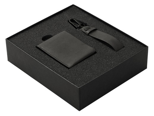 Подарочный набор Long River: кошелек, ремешок для ключей (без лого Long River), черная коробка с нанесением логотипа с нанесением логотипа