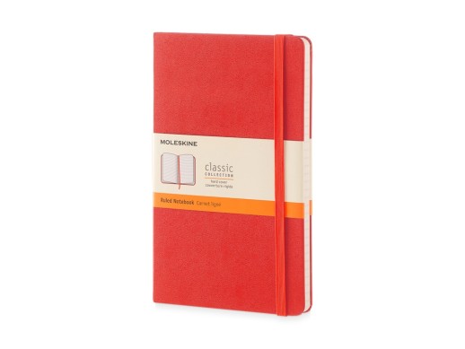 Записная книжка Moleskine Classic (в линейку) в твердой обложке, Large (13х21см), красный с нанесением логотипа с нанесением логотипа