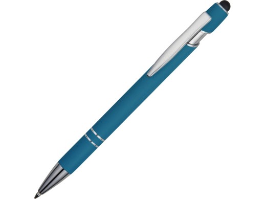 Ручка металлическая soft-touch шариковая со стилусом Sway, синий/серебристый (P) с нанесением логотипа с нанесением логотипа