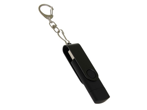USB-флешка на 256 Гб 2 в 1 поворотный механизм, c дополнительным разъемом Type-C с одноцветным металлическим клипом, черный с нанесением логотипа с нанесением логотипа