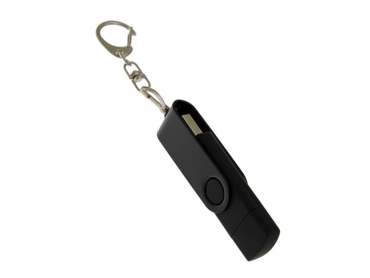 USB-флешка на 256 Гб 2 в 1 поворотный механизм, c дополнительным разъемом Type-C с одноцветным металлическим клипом, черный с нанесением логотипа с нанесением логотипа